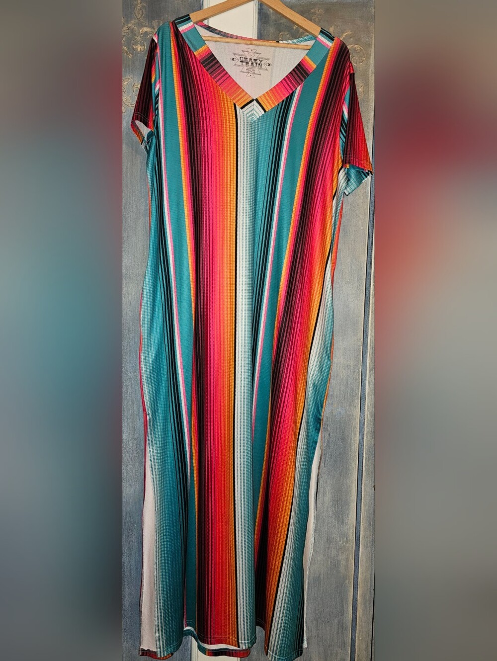Crazy Train Colorful Serape Print Maxi Dress (L)